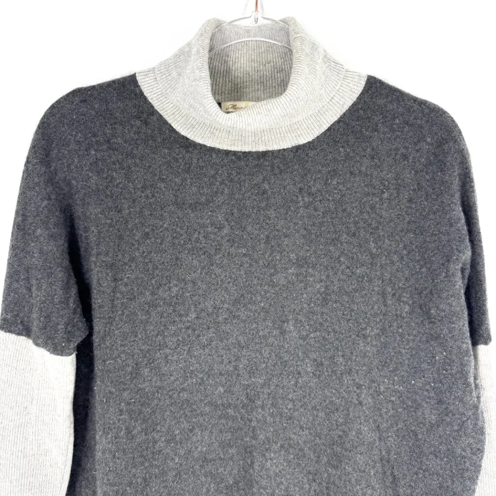Minnie Rose Color Block Turtleneck Cashmere Sweater Dark Light Gray Combo XS/S - Image 3