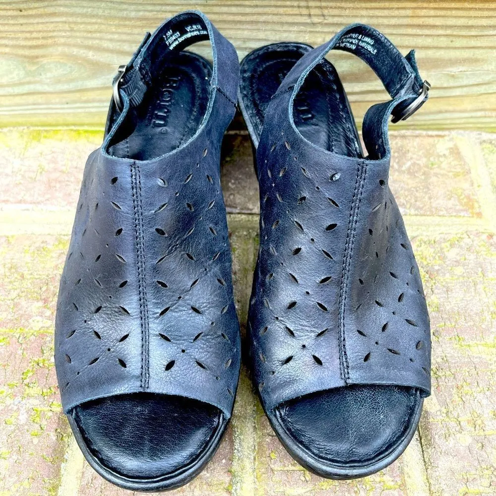 Born Black Leather Perforated Open Toe Sling Back Mule 7.5 Black - Image 2