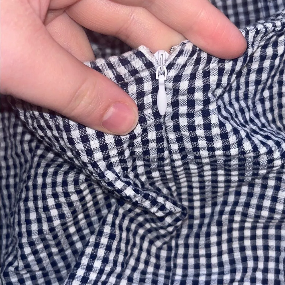 Forever 21 Blue Gingham Off-Shoulder halter Blouse navy and white fall plaid - Image 4