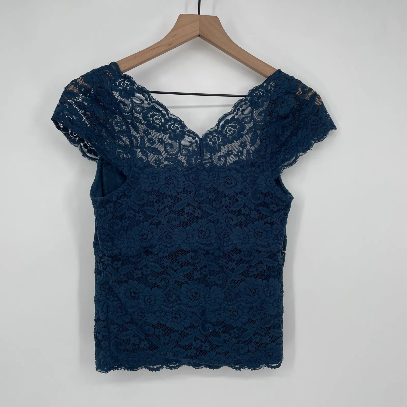 Garage Lace Cap Sleeve Square Neck Top Teal Medium - Image 5