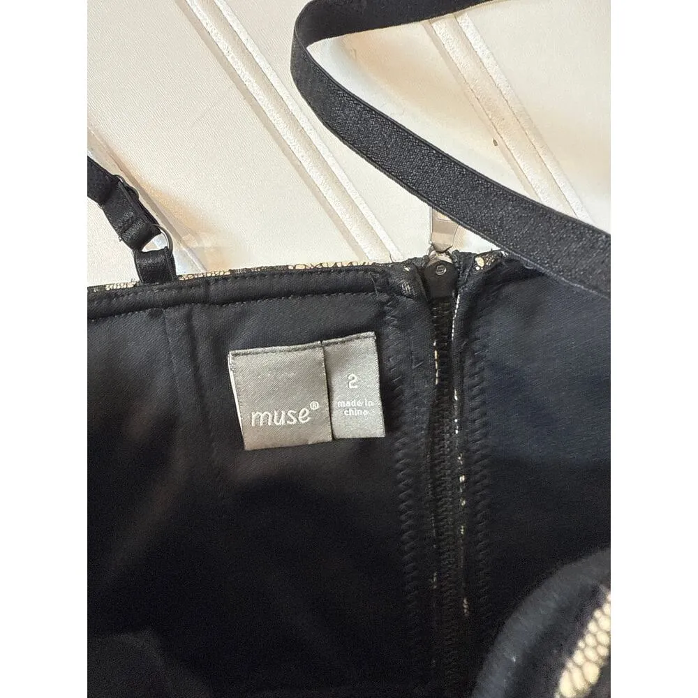 Muse Black & Nude Lace Bodice Boned Sweetheart Neck Bodycon Mini Dress Size 2 - Image 6