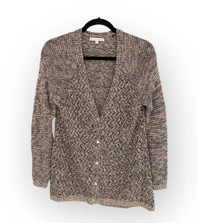 Joan Vass ༄ Cozy Longline Textured Knit Cardigan Sweater ༄ Marled Black Cream M - Image 2