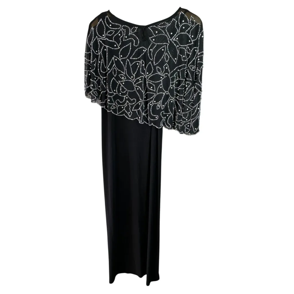 Vintage MSK Black Maxi Dress w/ Attached Beaded Cape Formal Size M Size M - Image 5