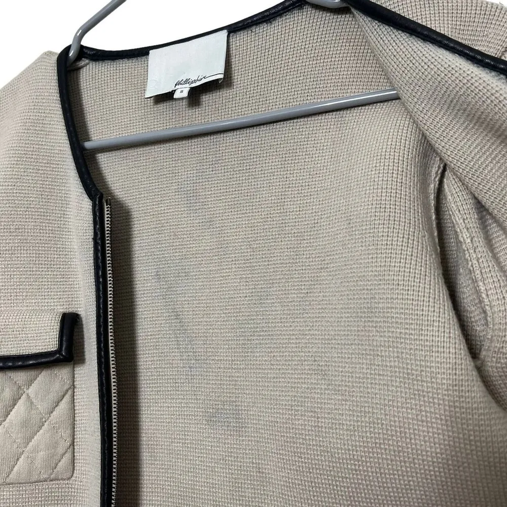 3.1 Phillip Lim Beige Wool Zip Up Jacket With Black Trim Blazer Women’s Size S - Image 9