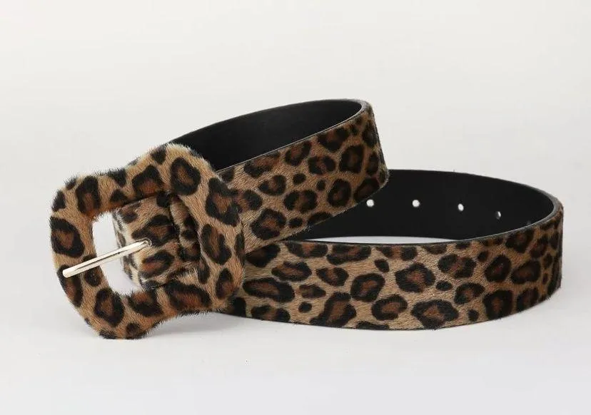 Hot Fashion Colorblock Leopard Print Plush Casual Waistband Faux Fur Belts Jeans - Image 3