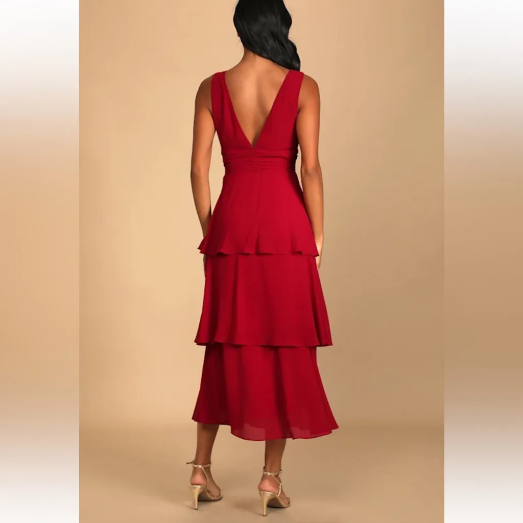 Lulus Celebration Time Tiered Midi Dress in Red - Image 2