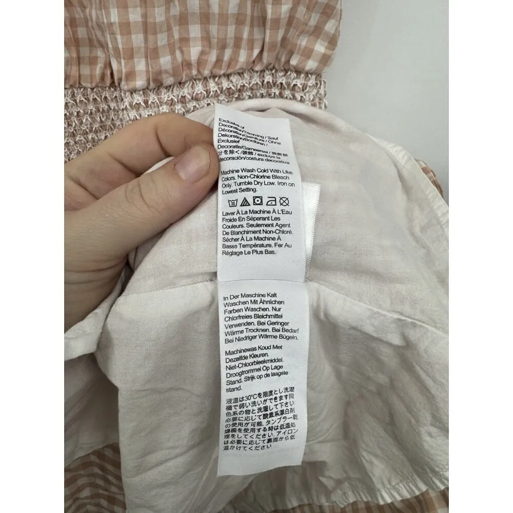 J. Crew Smocked Puff Sleeve Dress Women Medium Peach Gingham‎ Milk Maid Peasant - Image 6