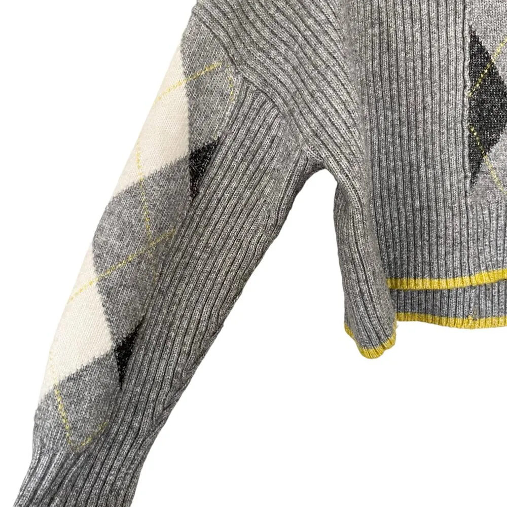 Pringle of Scotland x H&M Gray Ribbed Knit Argyle Crewneck Sweater Size Small - Image 6