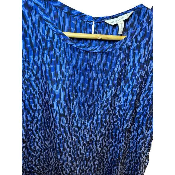 Rebecca Taylor Women Size 8 Sleeveless‎ Keyhole High Low Blue 100% Silk Blouse - Image 3