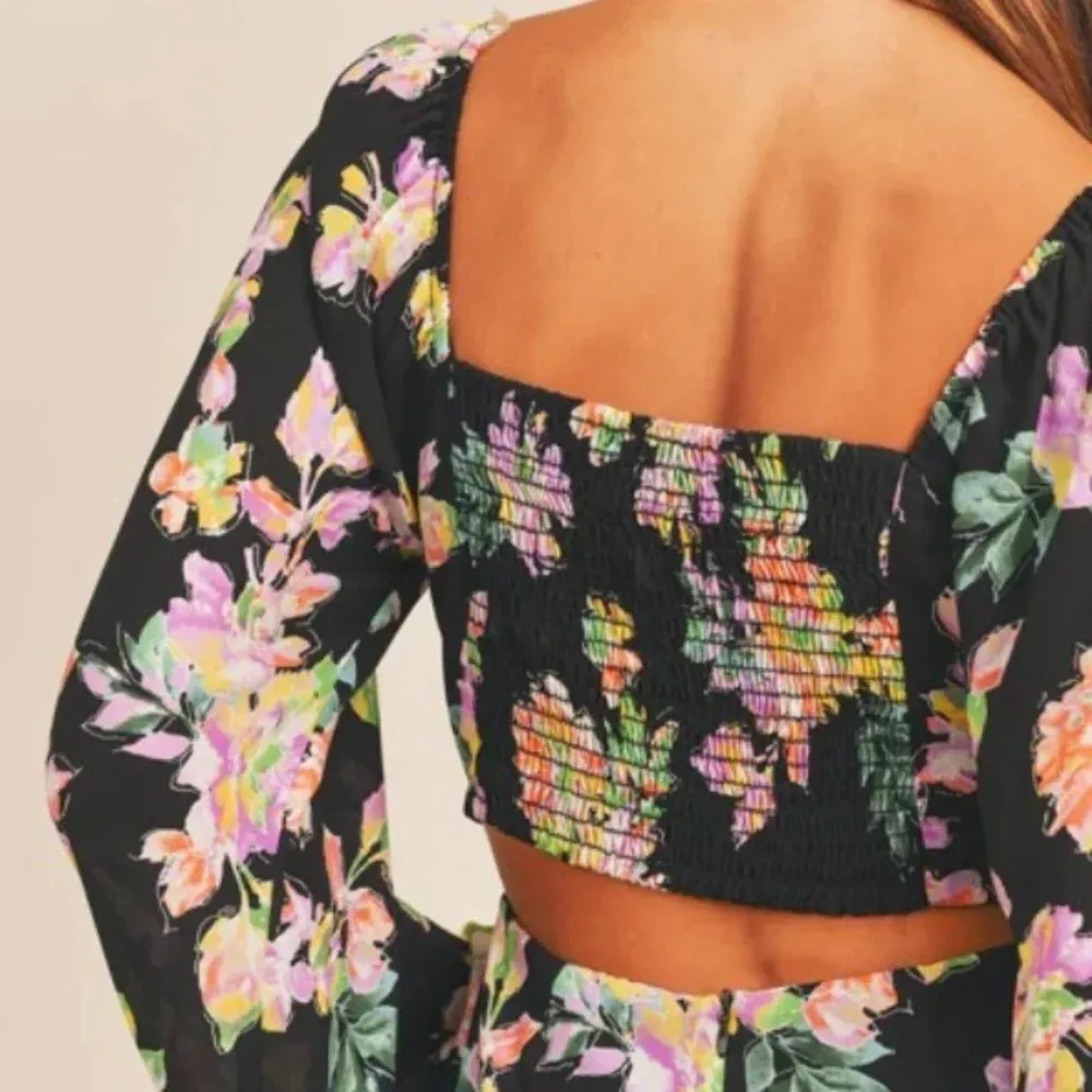 Lush NEW Square Neck Mini Dress Back Smocking Cutout Detail Dark Floral‎ Print - Image 6