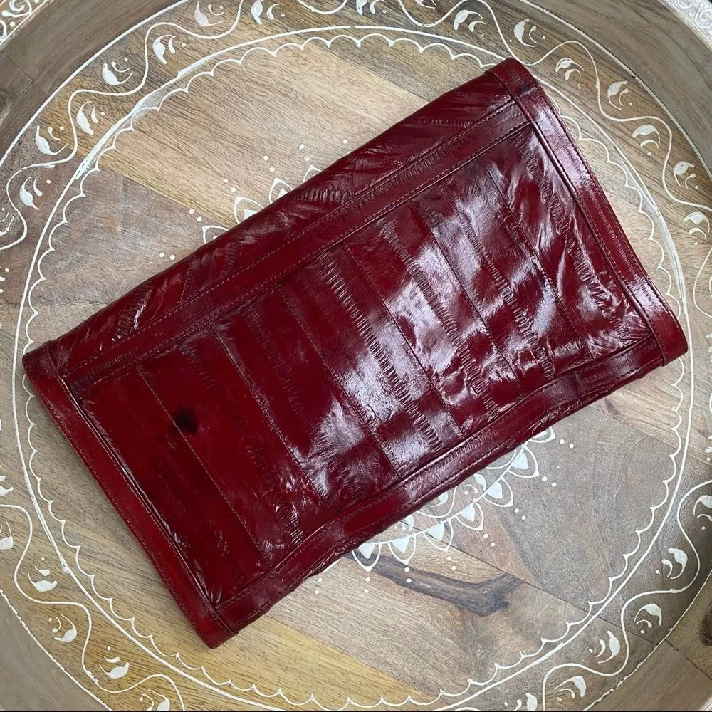 Vintage Deep Red Eel Skin Clutch Red - Image 12