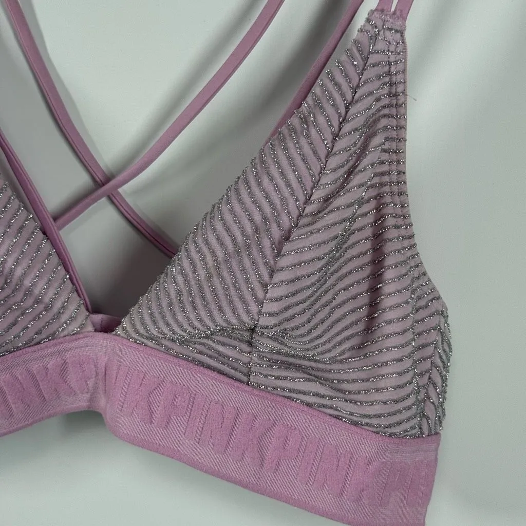 Pink Victoria’s secret unlined triangle top silver metallic purple bralette size - Image 6
