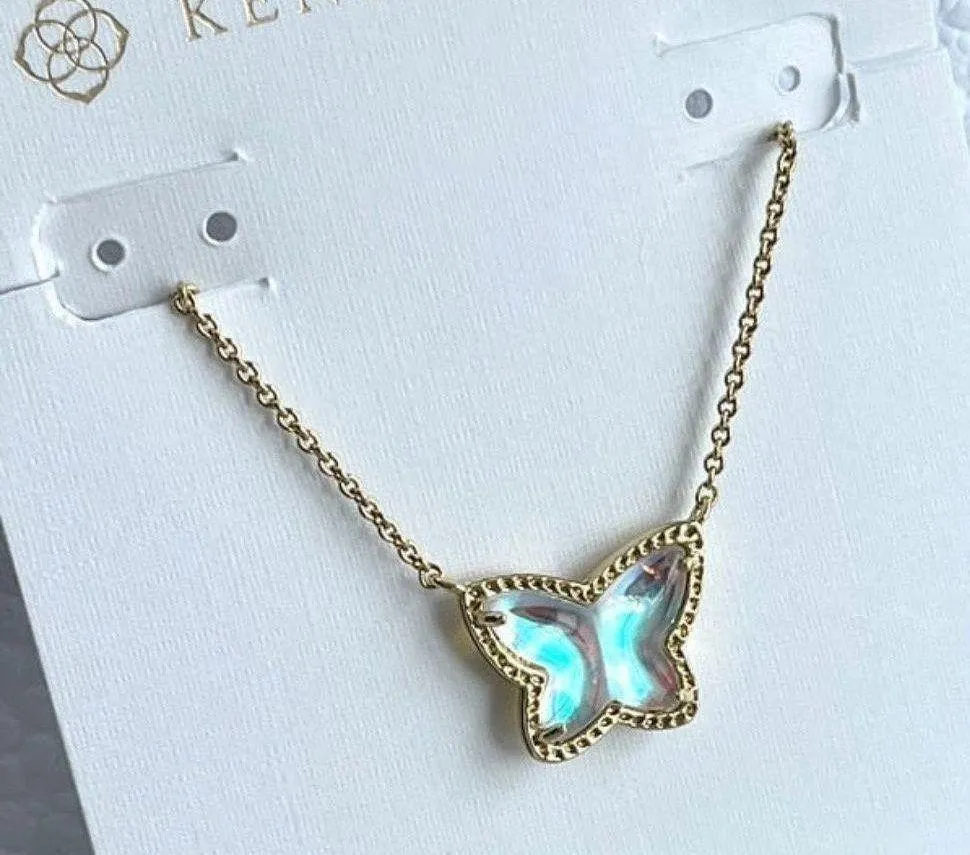 Lillia Dichroic Glass Gold Butterfly Necklace W/Dust Bag! - Image 4