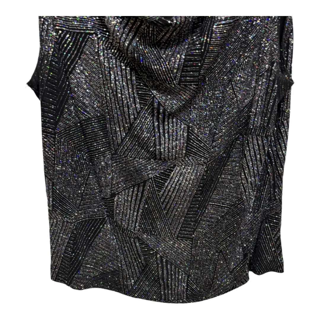 Vintage 90s Ronnie Nicole Ouida Glitter Cowl
Neck Top Sleeveless Geometric Black - Image 3
