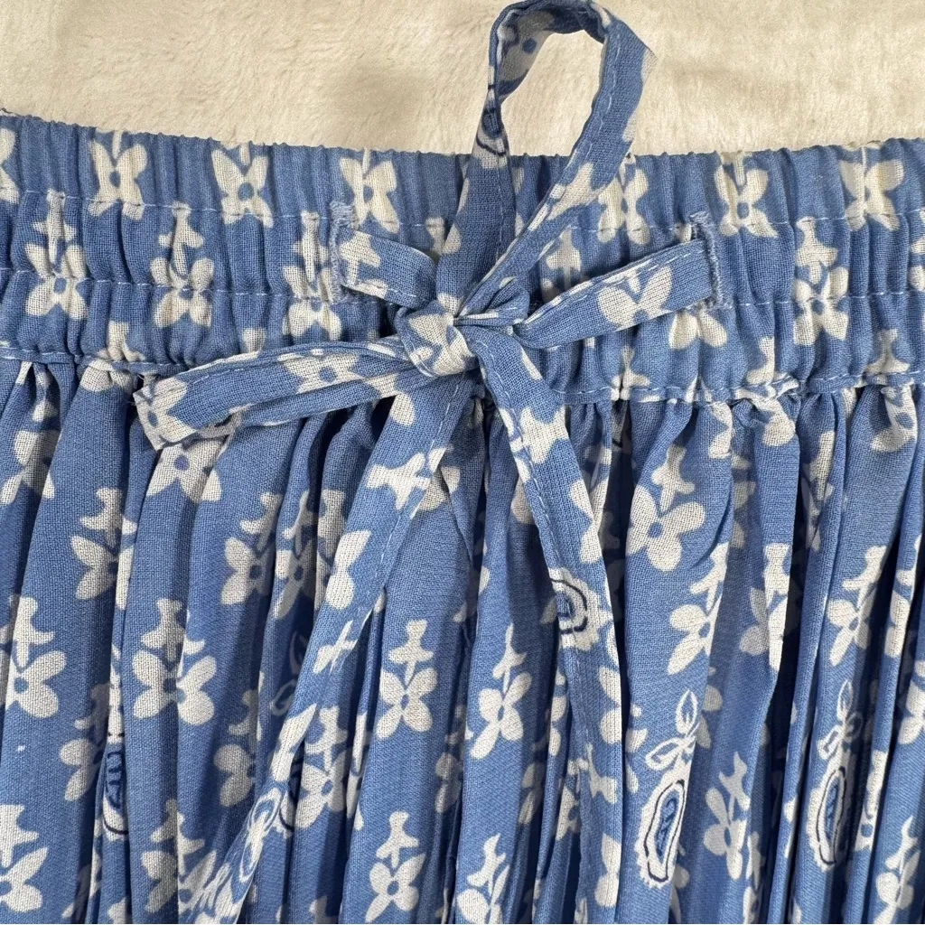 Vintage Y2K Blue Boho Paisley Floral Prairie Maxi Skirt Tiered Chiffon Plisse Size 12 - Image 4