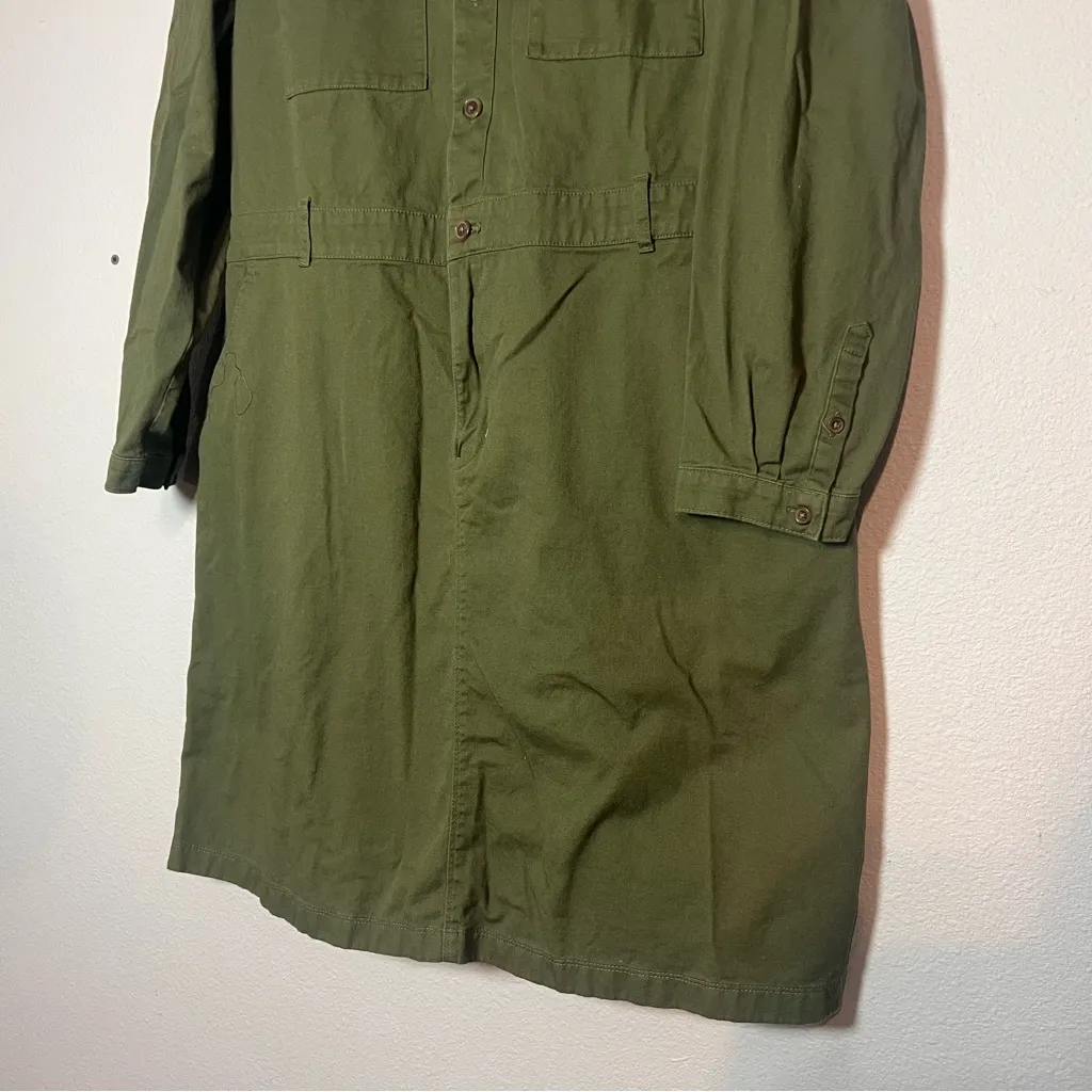 J. Crew Factory Utility Mini Shirt Dress Olive Green Size 16 Cotton Belted - Image 4