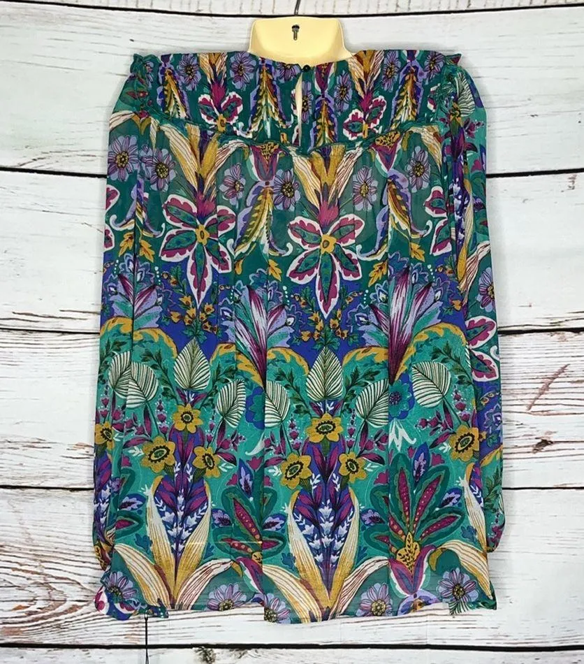 Nicole Miller NWT Size XL Blue Floral Print 2 Pc. Peasant Blouse & Camisole Set - Image 3