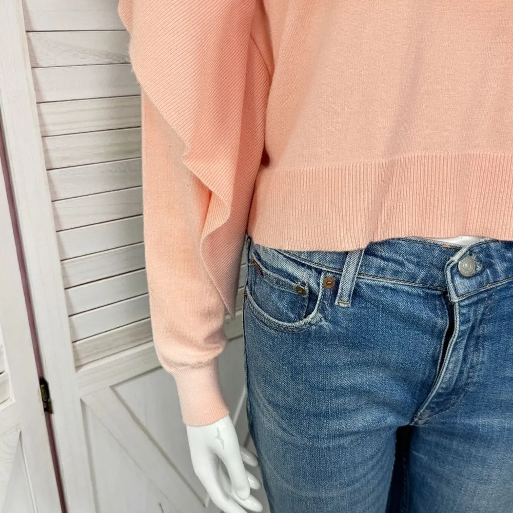 Zara Side Frill Ruffle Sleeve Crop Sweater Peach Small - Image 8