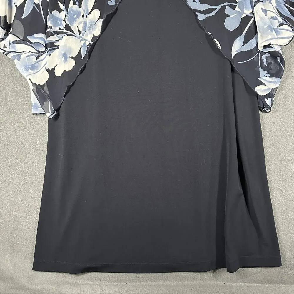 Connected Apparel Dress Womens 8 Floral Overlay Chiffon Midi Cape Sleeve Cocktai - Image 3
