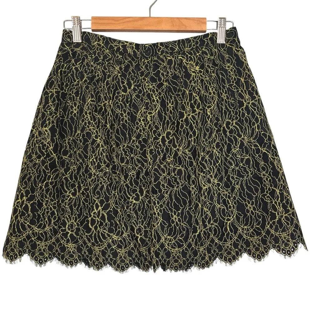J. Crew Women's Navy Neon Green Lace Overlay Mini Skirt Size 0 Punk Grunge Party - Image 2