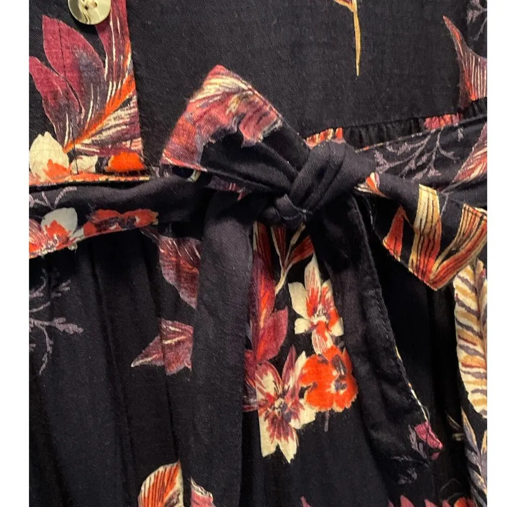 Patrons of Peace Black Tropical Floral Shirt Mini Dress Size Medium - Image 2