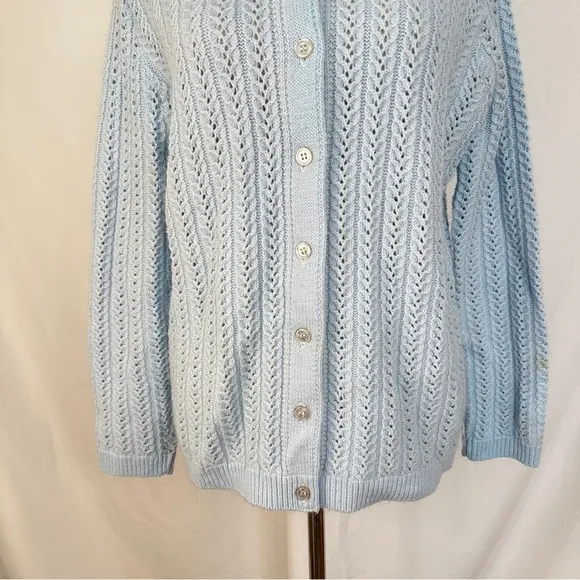 Vintage Azure Cardigan Sweater Knit‎ Womens Medium Cottagecore Granny Button 70s - Image 3