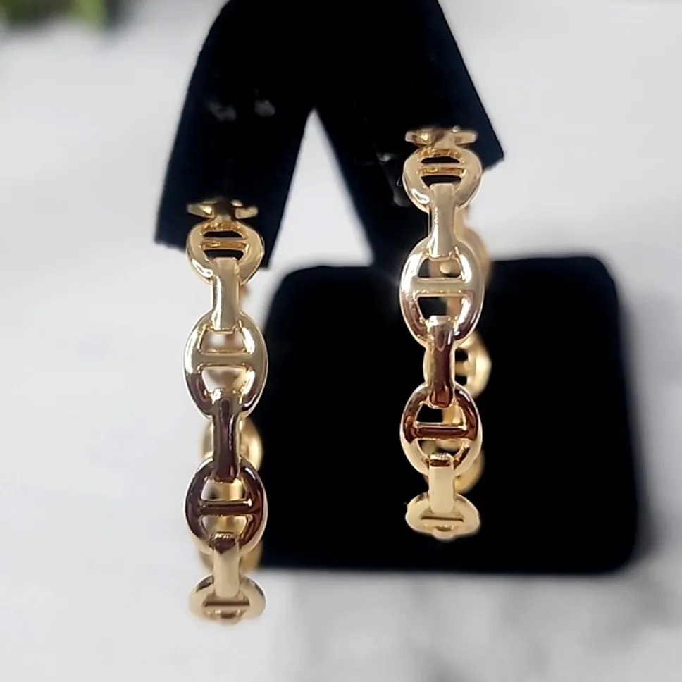 Gold Filled Mariners Link Hoop Earrings New - Image 3