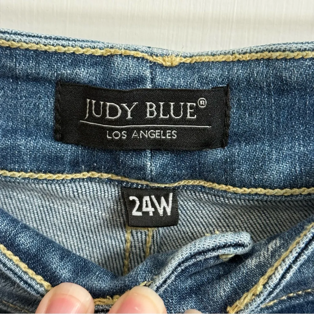 Judy Blue Size 24W Skinny Fit Distressed Bleach Splash Light Blue Jeans Stretch - Image 5