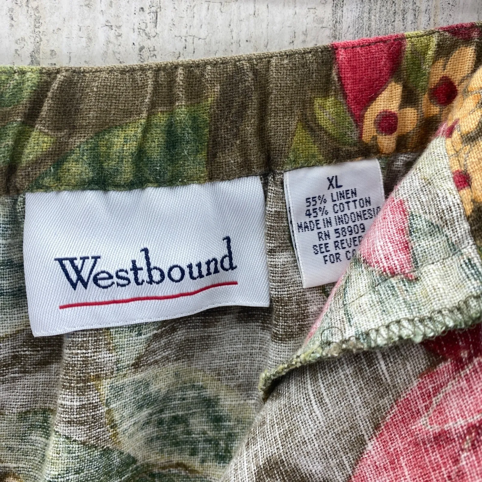 Westbound Skirt Womens XL Green Floral Cotton Linen Blend Pockets Vintage - Image 7