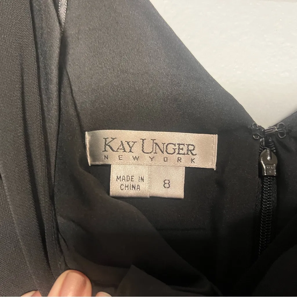 Kay Unger Mini Dress Black Long 3/4 Sleeve Deep V-Neck Sequins Detail Size 8 - Image 4