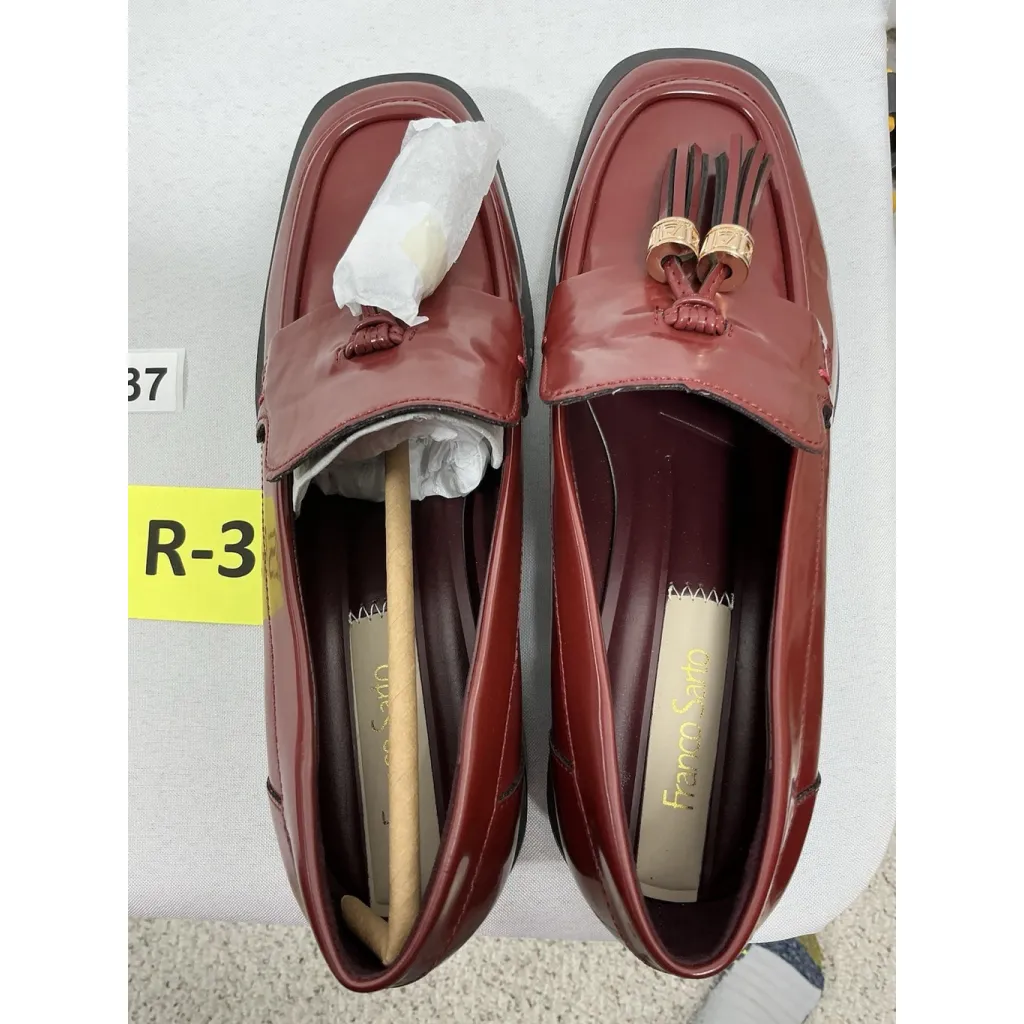 Womans NWOT Franco Sarto Slip On Loafer Shoes 5.5 M Maroon Block Heel Tassel - Image 6
