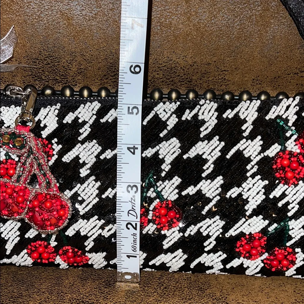 Handcrafted In India | Cherry 🍒 Beaded Bag w/ Bag Charm Black - Image 9