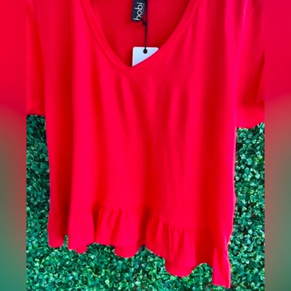 Bobi - Short Sleeve T-Shirt - Cotton - Slight Crop - Ruffle Hem - NWT - Cotton - Image 3
