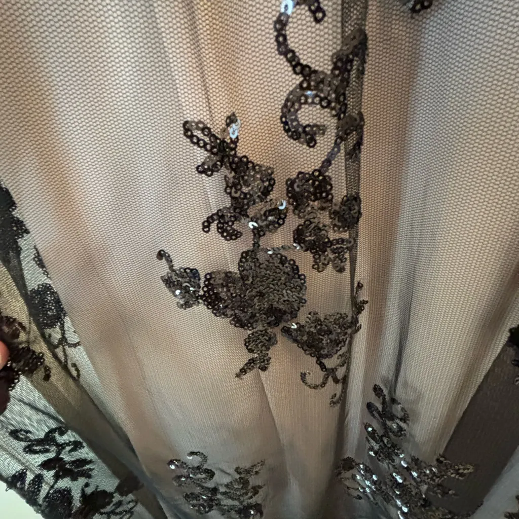 Boutique Black Sequin Embellished Ballet Dress Sz 14W Full Skirt Lined V Neck - Image 5