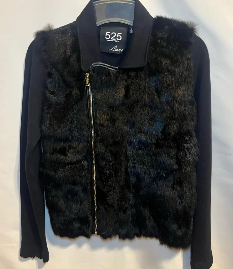 525 America Luxe Sweater Jacket. Black, Genuine Rabbit Fur, Size Small - Image 1