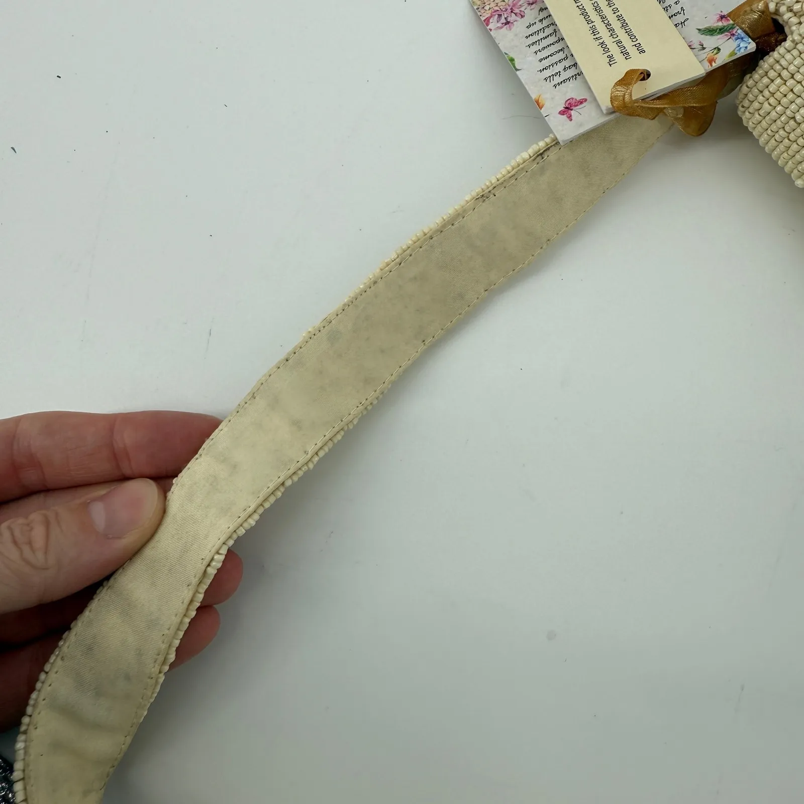 Handcrafted Beaded Macaroon Coffee Croissant Shoulder Bag Purse Cream India Made - Image 13