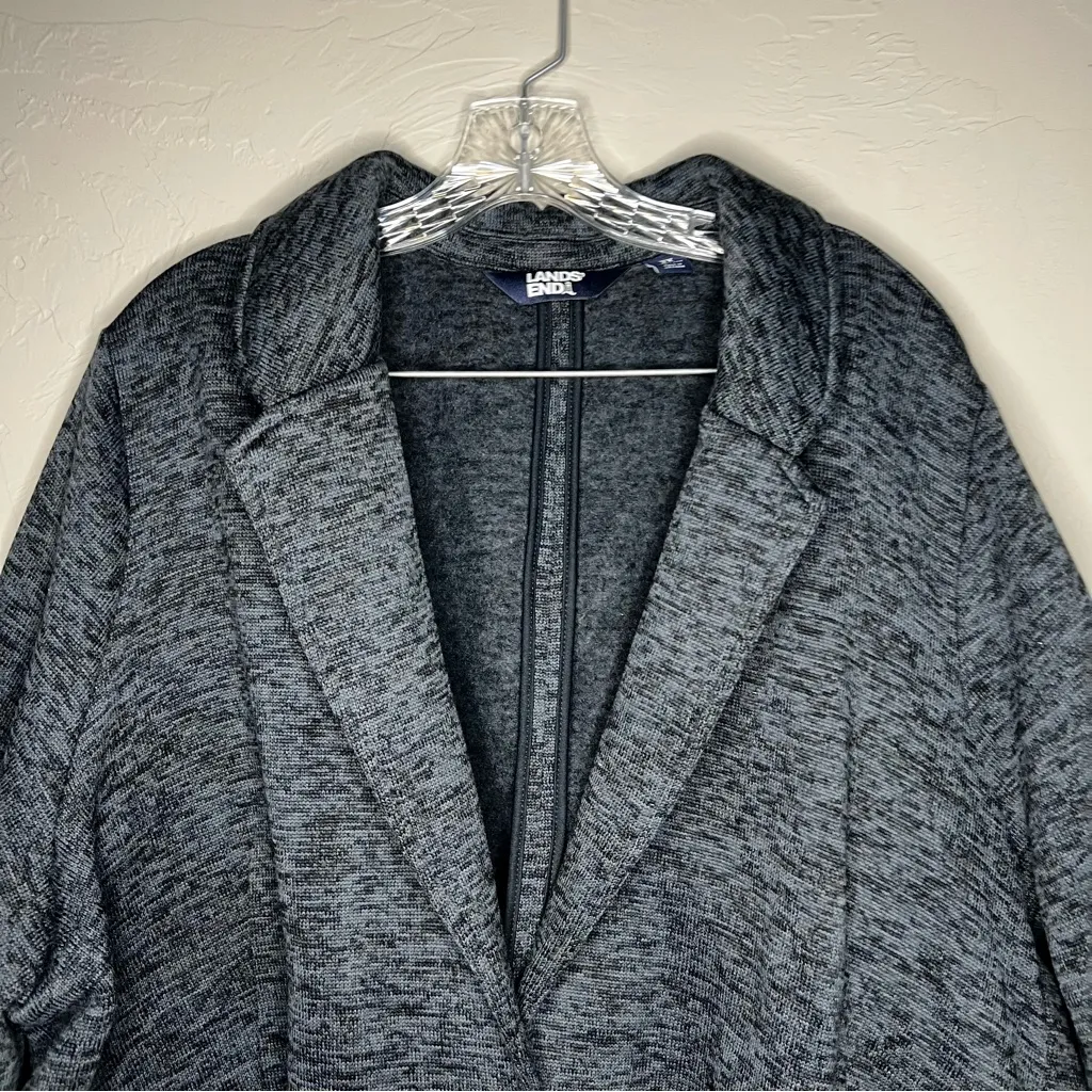 Lands End Blue Gray Heathered Knit Blazer Jacket - Image 3