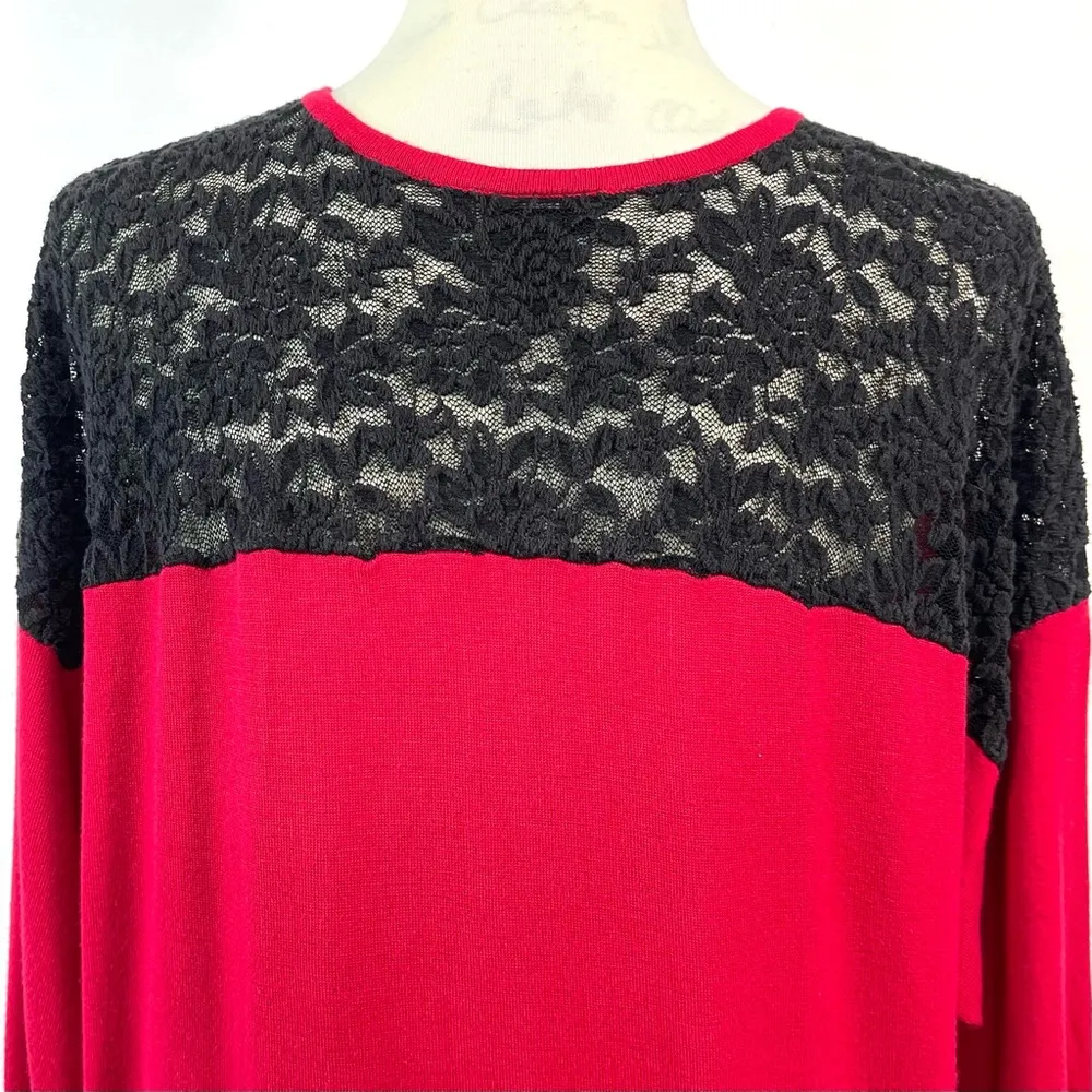 Red and Black Lace pullover Lace Yolk Sweater - Image 5