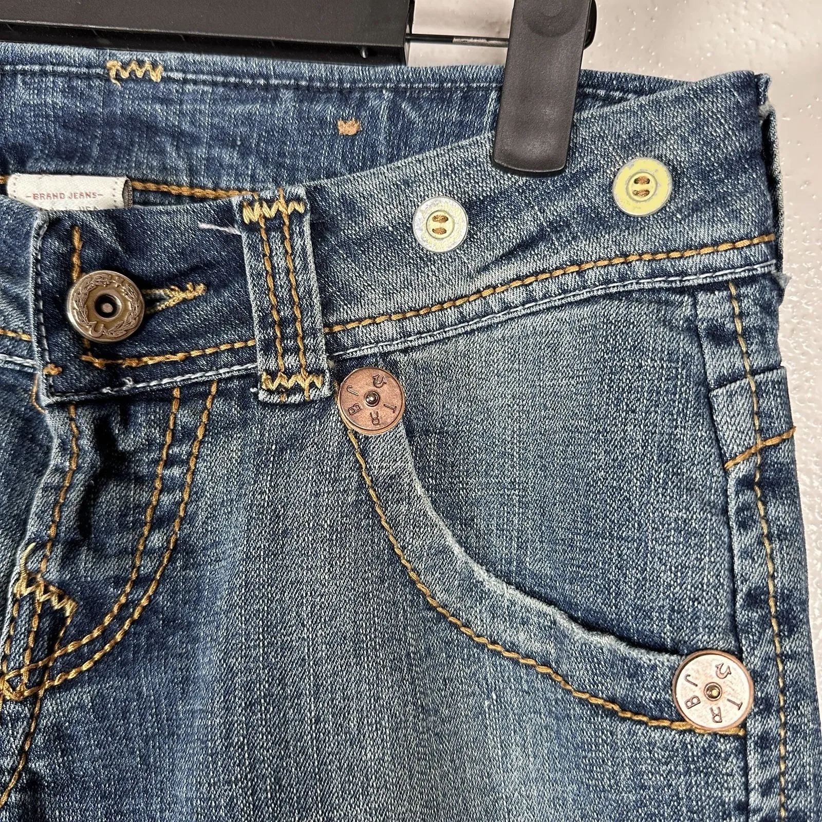 True Religion Womens Low Rise Flare Wide Jeans Made in USA Size 26 Flap Pockets - Image 3