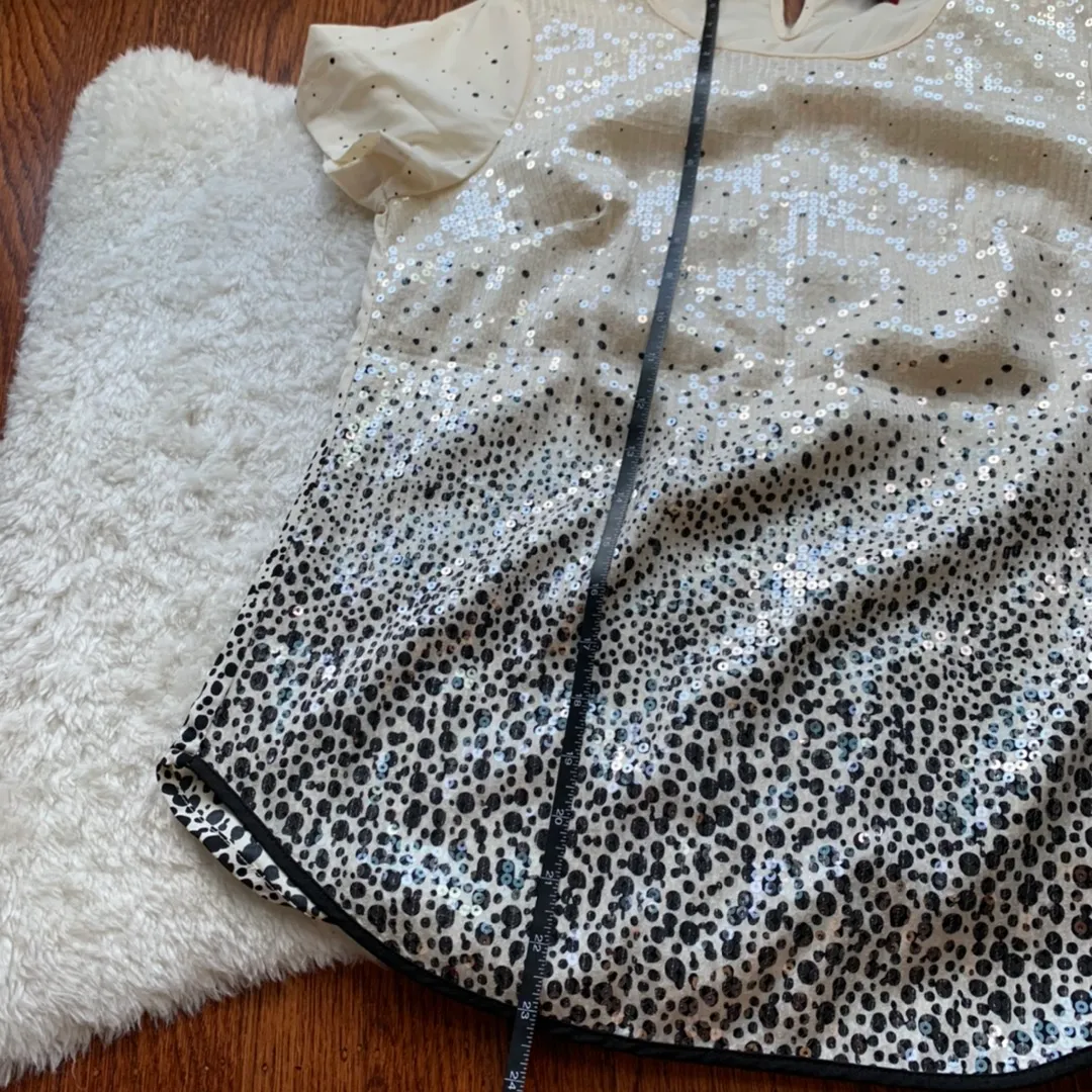 cream and black dotted chiffon sequin top - Image 6