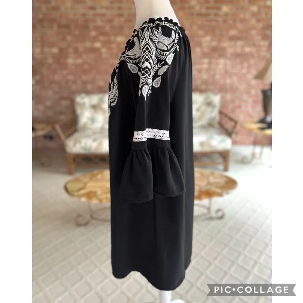 Charter Club Spring Horizon Dress Embroidered Black S Bell Sleeve Boho Party Mod - Image 9