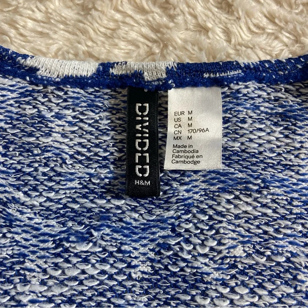 H&M Divided Textured Blue White Open Cardigan Midi Sleeves Crop M Medium - Image 4
