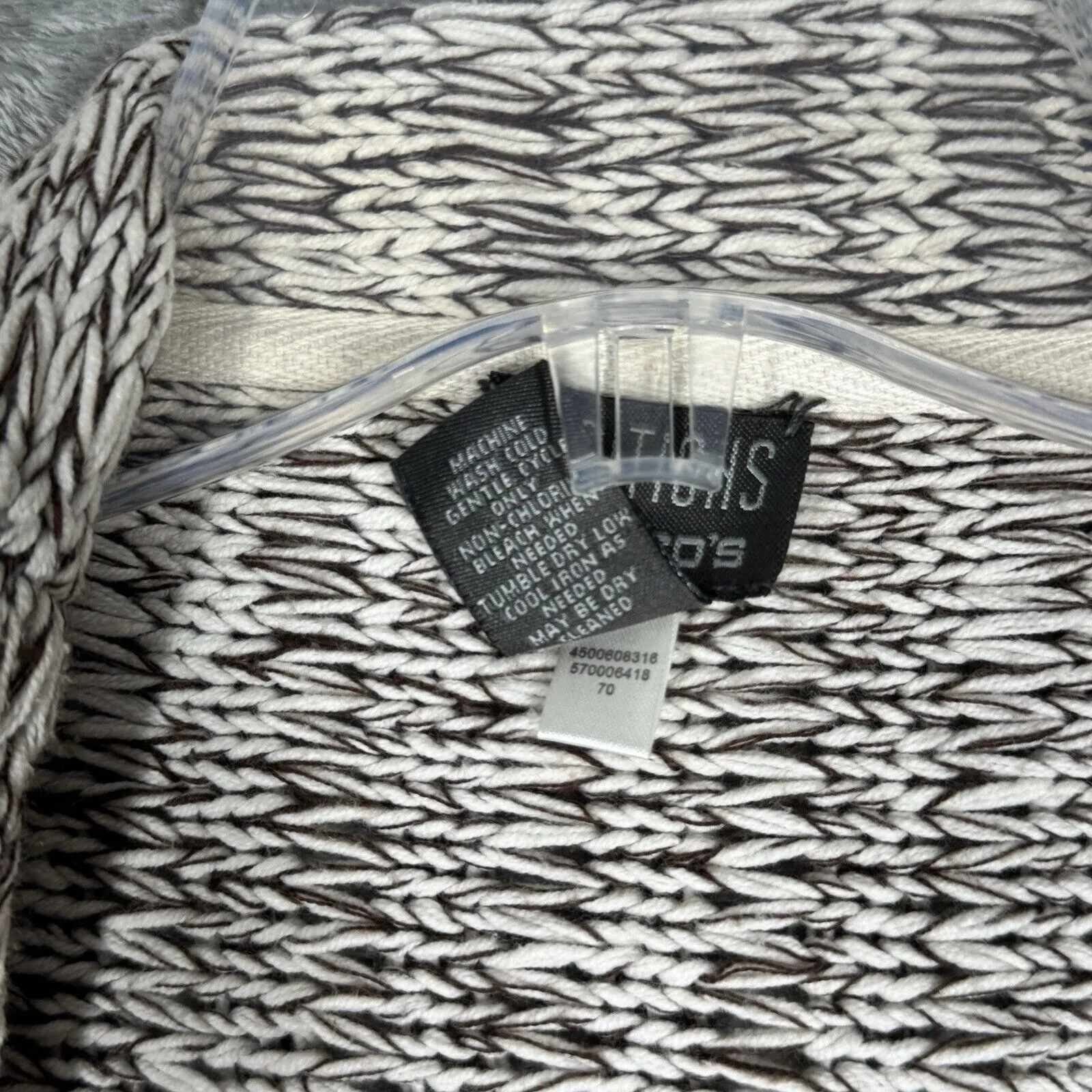 Chicos Sweater Womens Large Black‎ White Marled Open Front Cardigan Vest Neutral - Image 6