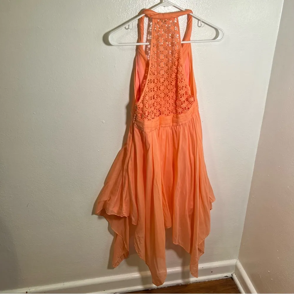 Guess Twisted Tank Handkerchief Hem Dress Coral Peach 6 - Image 8