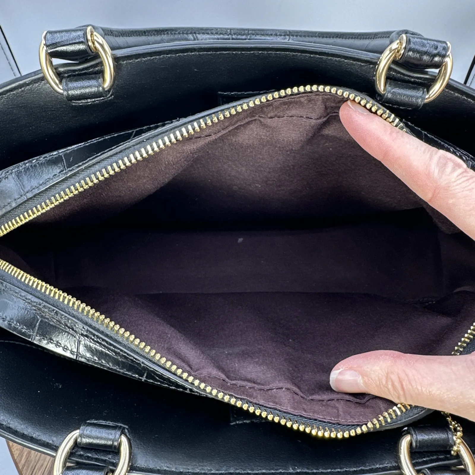 Coach Lillie Carryall Black Crocodile Embossed Leather Satchel Handbag - Image 10