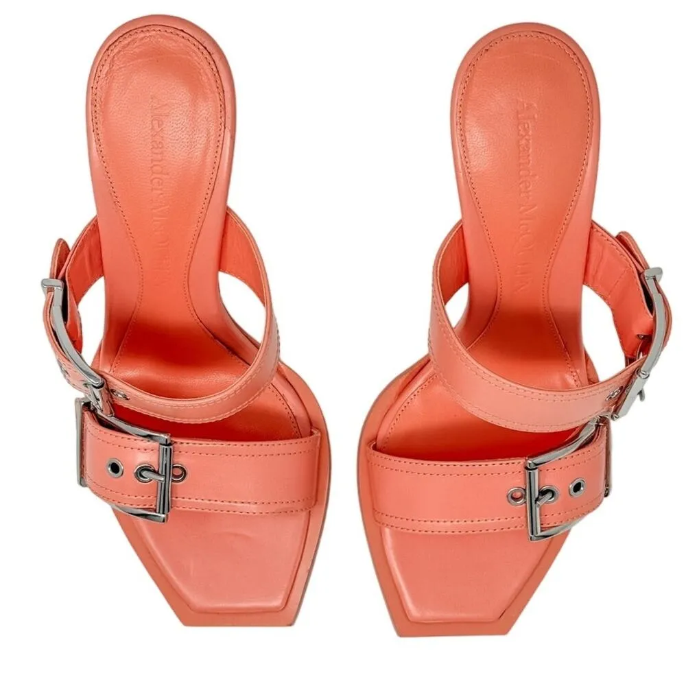 Alexander McQueen Double Buckle Slide Mule Sandals Apricot size 38.5 US8.5 - Image 4