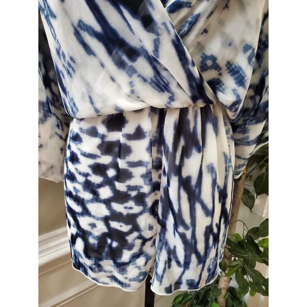 fab'rik  Women's Blue & White Polyester V-Neck Long Sleeve Romper Size Small - Image 3