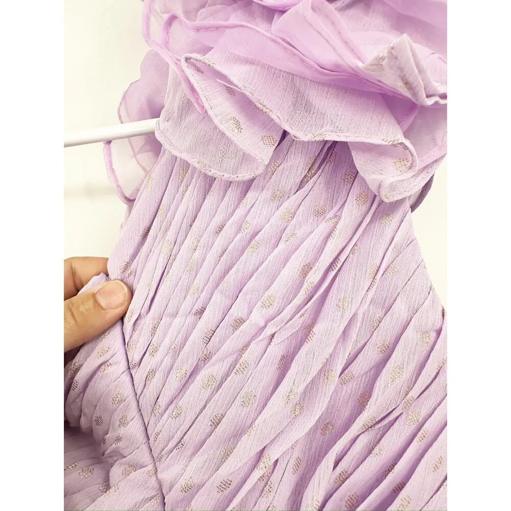 Mac Duggal 49536 Lilac Purple Polka Dot Ruffled One Shoulder Gown Size 2 - Image 3