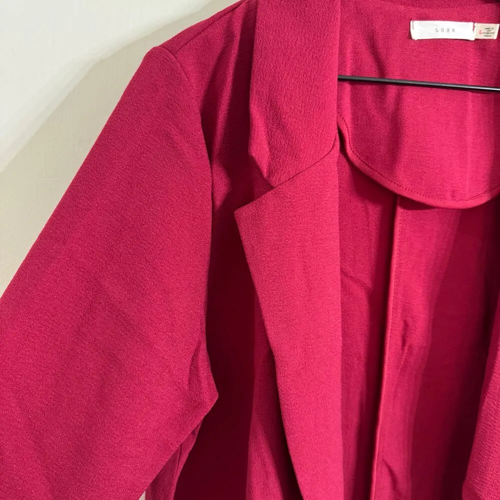 Lush Red Pink Open Front Jacket Blazer Size Large - Image 4