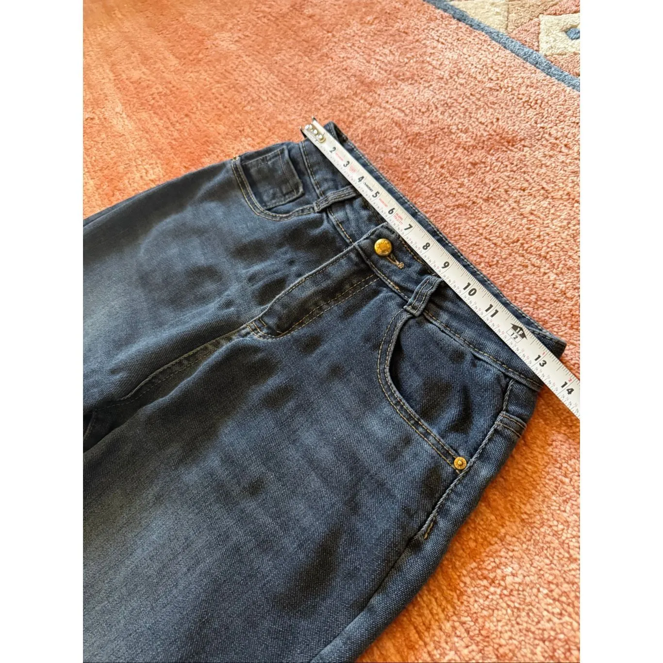 Vintage Dark Wash Mom Jeans Size S High Rise Embroidered Pocket Blue - Image 2